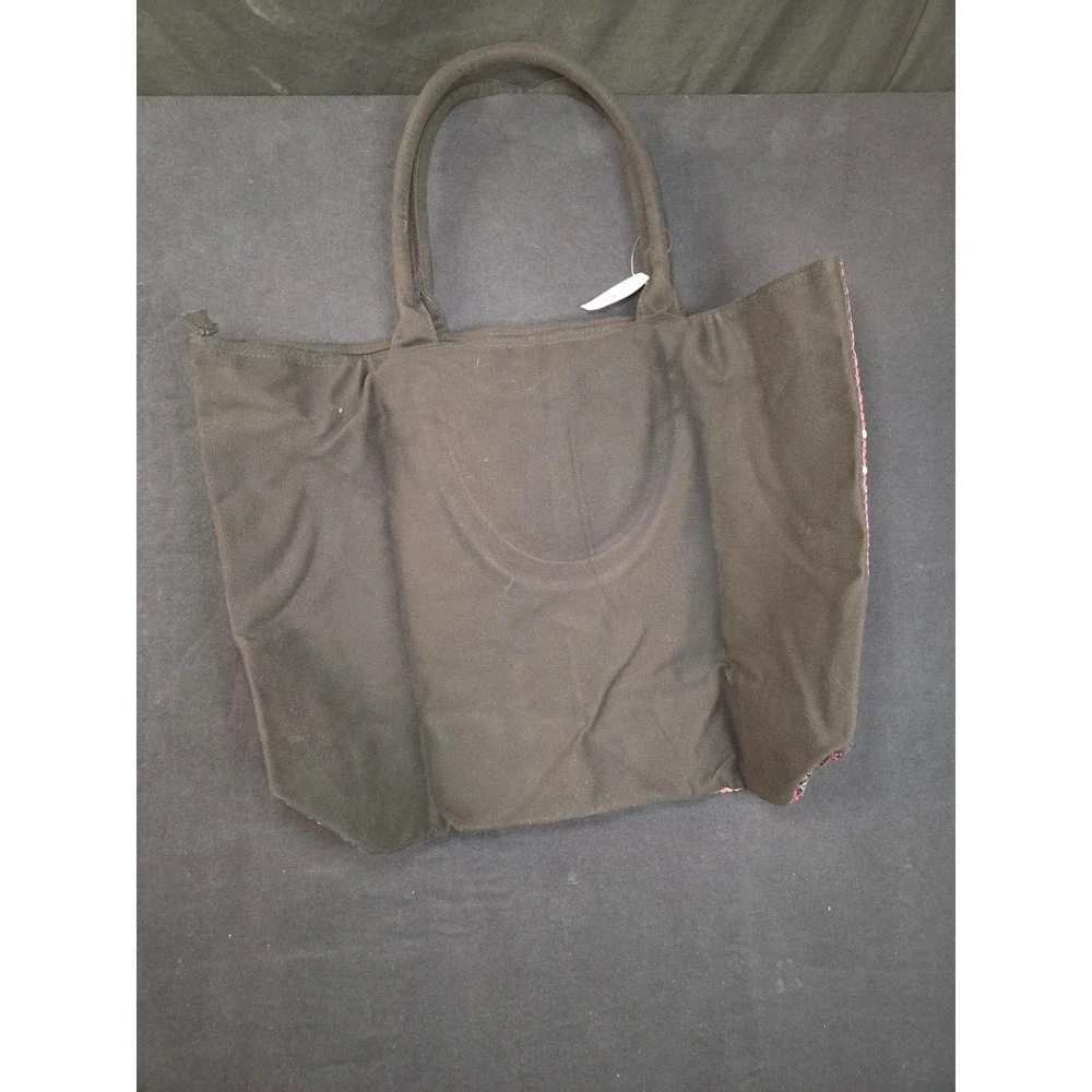 Victoria's Secret Pink Silver Sequin Stripe Tote Bag Canvas Zipper Beach shimmer